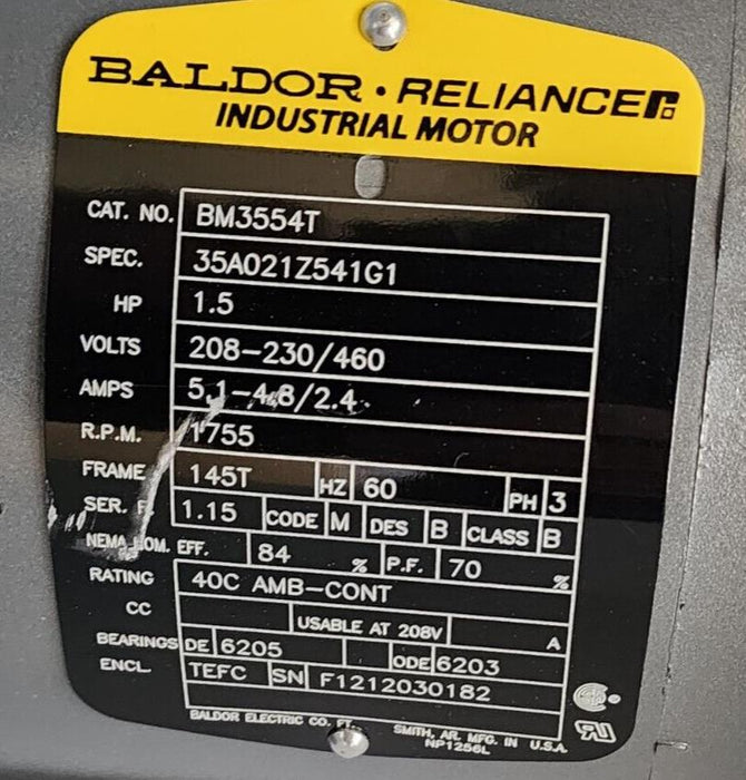 NEW BALDOR BM3554T MOTOR 1.5HP 1755RPM W/STEARNS 105603100BPF BRAKE 76BK3100BPF