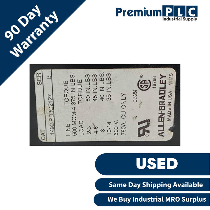 CUTLER-HAMMER LD3500 (6613C98G02) 3P 500A LD35k CIRCUIT BREAKER W/LT3500T TRIP