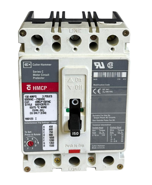 NEW EATON CUTLER HAMMER HMCP150T4C SER. C 3-POLE 150A MOTOR CIRCUIT BREAKER 600V