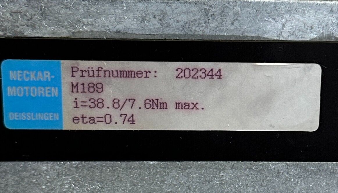NEW NECKAR-MOTOREN D844-00034401 / 202344 MOTOR M189 480V 60Hz 180mA 38.9/7.6Nm