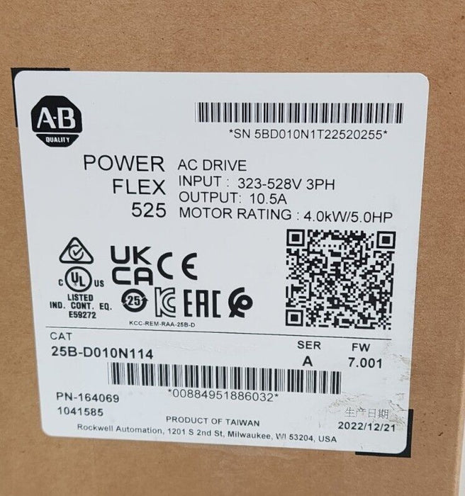 FACTORY SEALED 25B-D010N114 POWERFLEX 525 AC DRIVE SER. A FW: 7.001