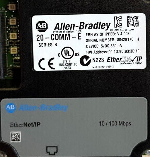 NEW ALLEN BRADLEY 20-COMM-E /B PowerFlex EtherNet/IP ADAPTER 5vDC 350mA 20COMME