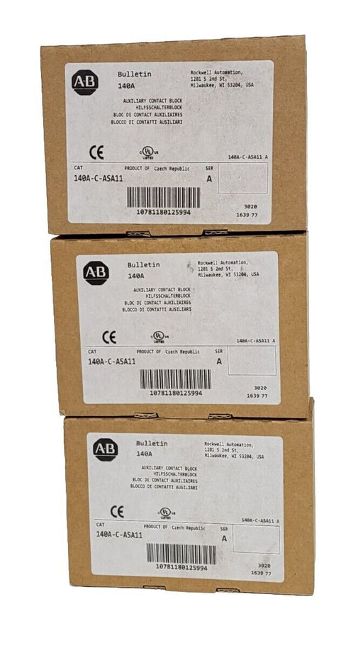 LOT OF 3 NIB ALLEN BRADLEY 140A-C-ASA11 AUXILIARY CONTACT BLOCKS SER. A