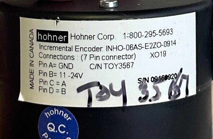 HOHNER CORP INHO-06AS-E2ZO-0914 / INHO06ASE2ZO0914 INCREMENTAL ENCODER 11-24V