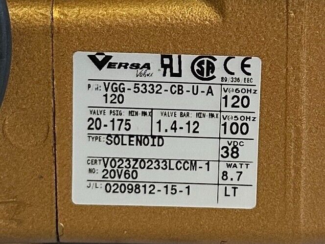 NEW VERSA VALVES VGG-5332-CB-U-A120 / VGG5332CBUA120 5-WAY SOLENOID VALVE 120V