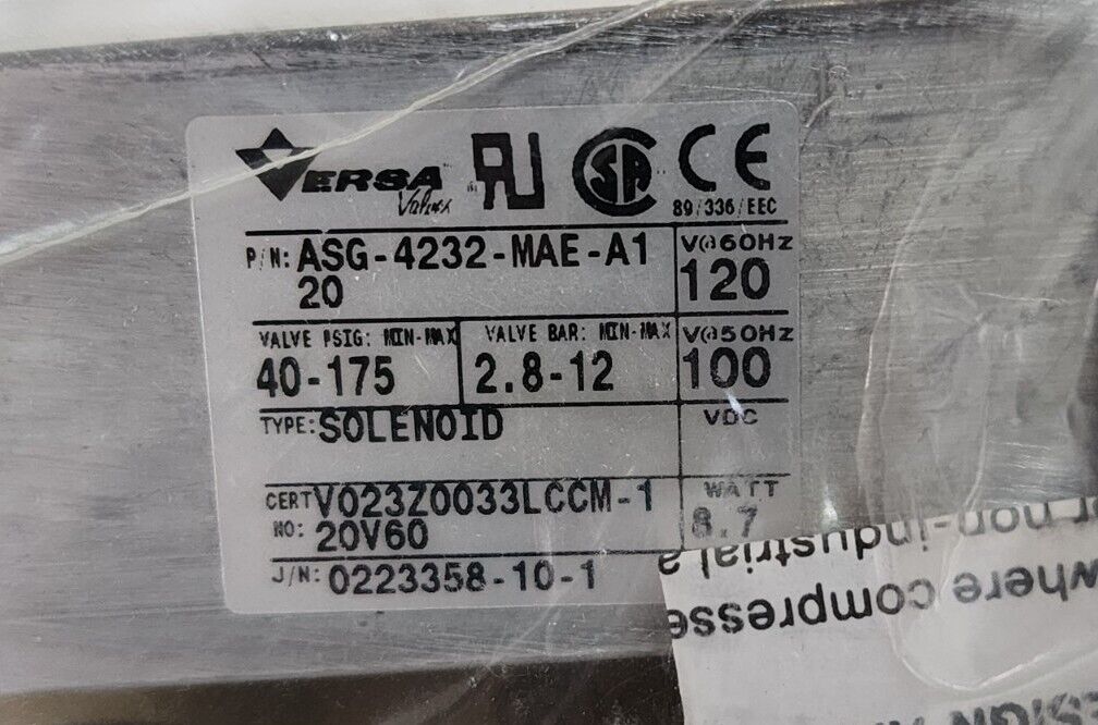 NIB VERSA ASG-4232-MAE-A120 FOUR-WAY VALVE WATTS: 8.7