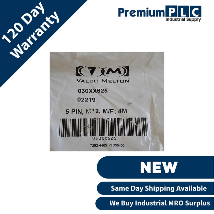 NEW VALCO MELTON / VALCO CINCINATI 030XX625 5-PIN, M12, M/F; 4M CONNECTOR CABLE