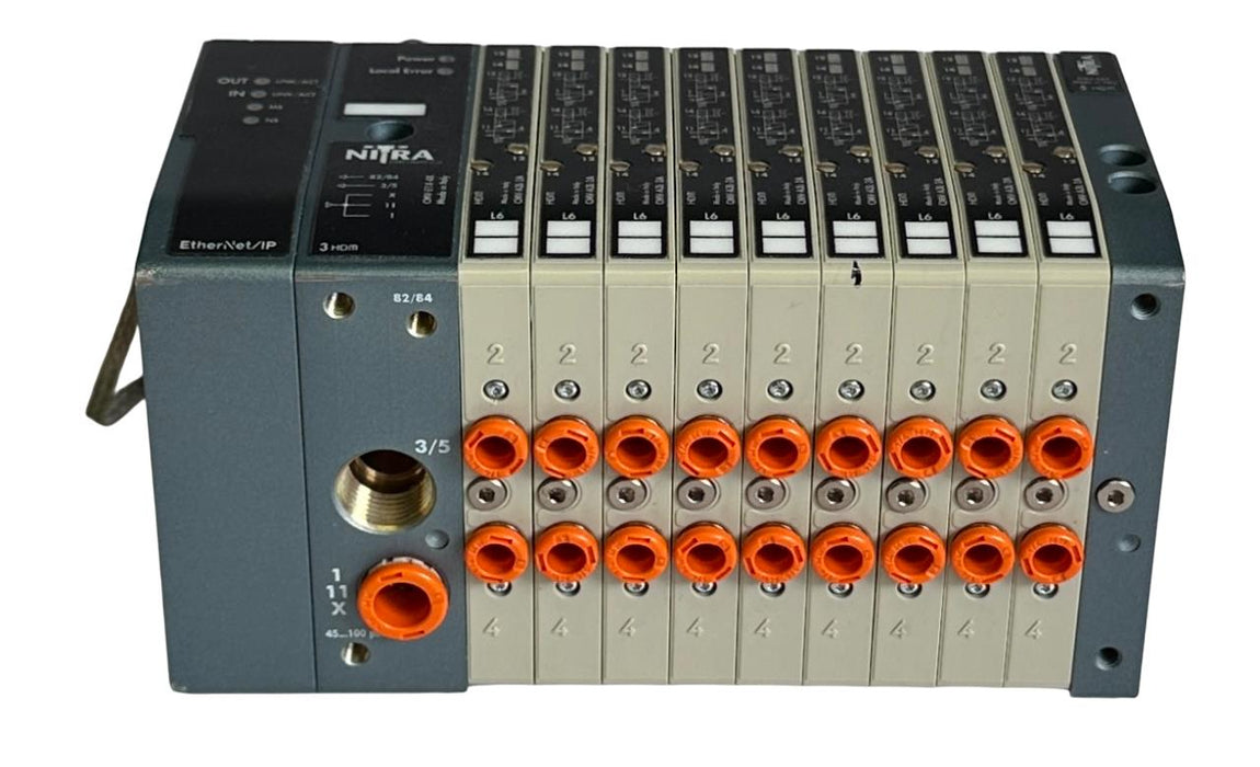NEW NITRA CMV-E1X-4X EtherNet/IP MODULE W/ 9 CMV-A3L-A2 MODULAR VALVES CMV-C4X