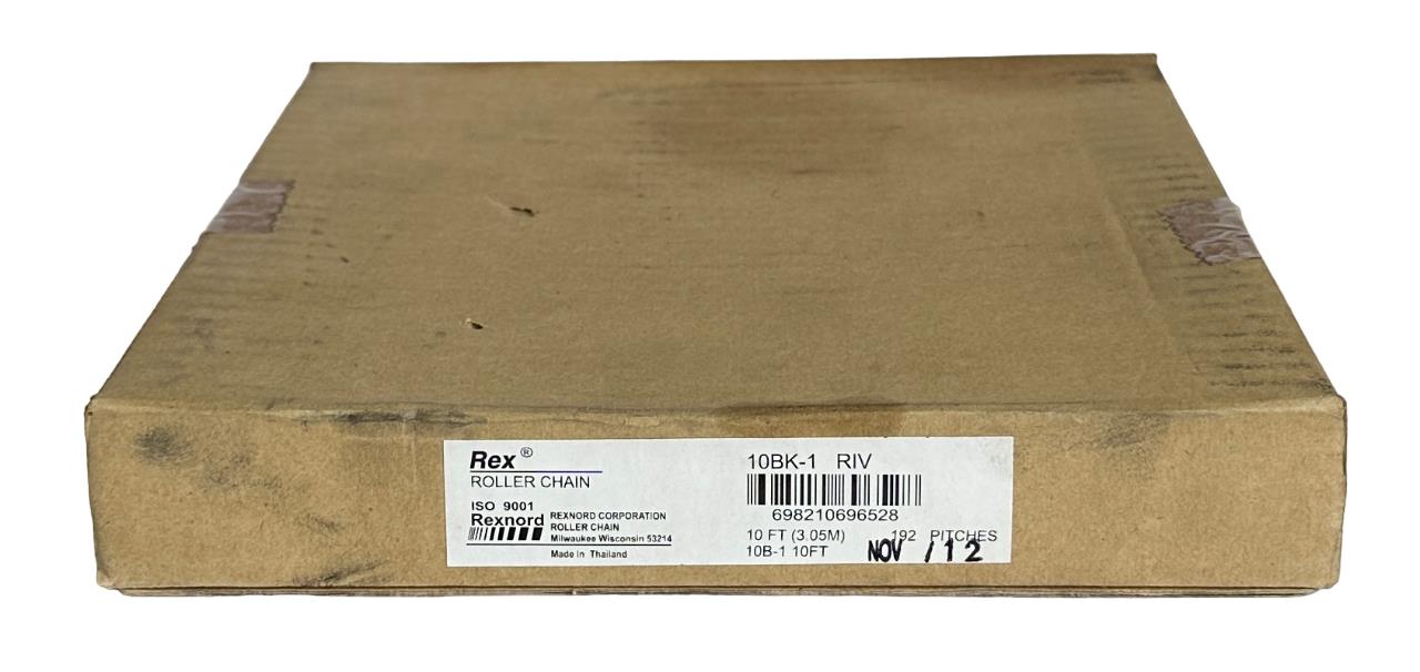 NEW REXNORD 10BK-1 RIV Rex ROLLER CHAIN 10B-1 10FT (3.05M) 10BK1 192 PITCHES