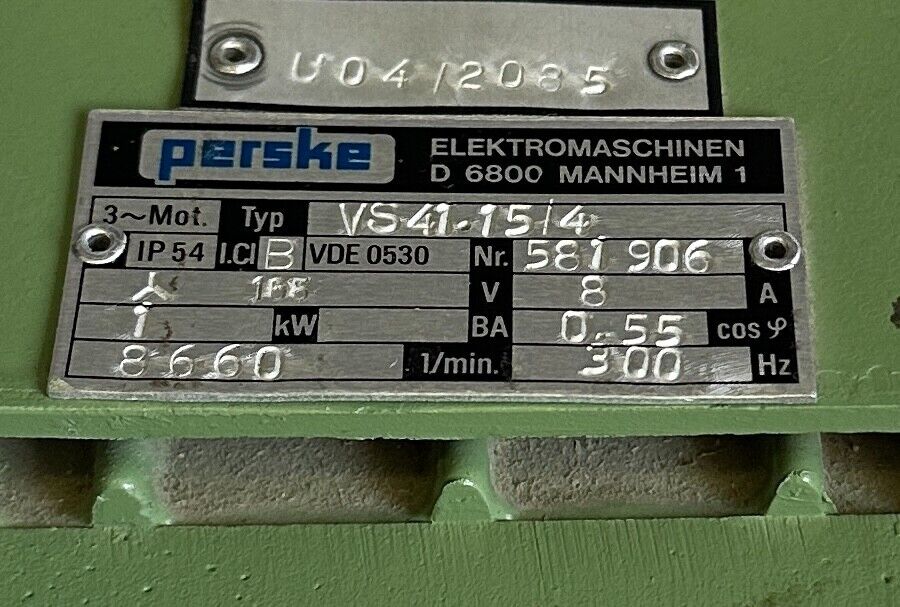 PERSKE VS41.15/4 / VS41154 SPINDLE MOTOR 165V 8A VDE 0530 581906 1kW 300Hz