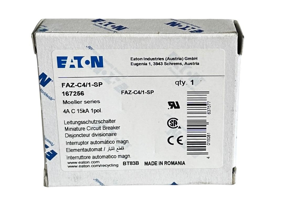 NEW EATON FAZ-C4/1-SP / 167256 MOELLER SERIES 4A CIRCUIT BREAKER 1POL 15kA