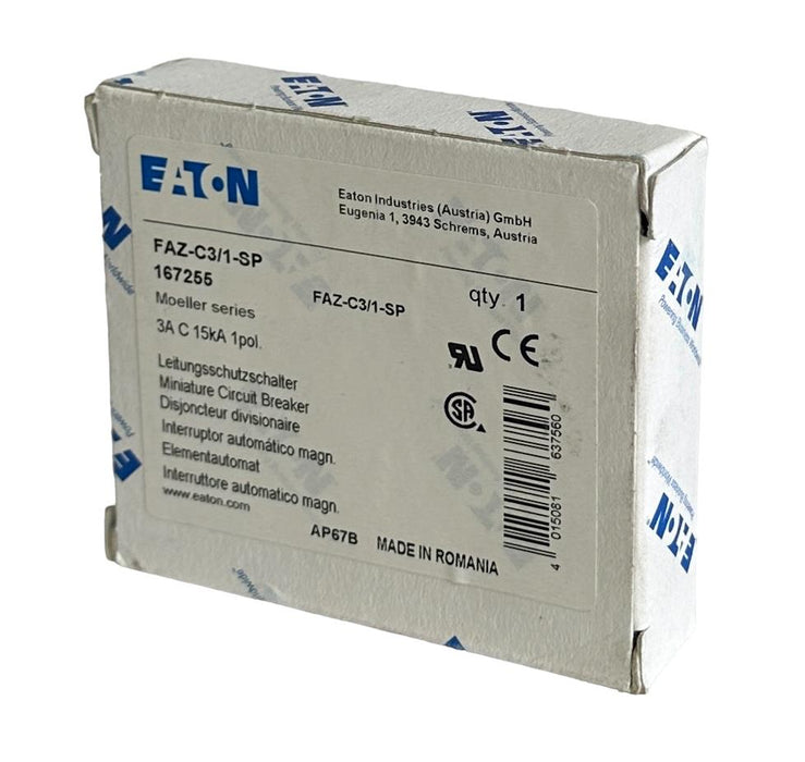 NEW EATON FAZ-C3/1-SP / 167255 MOELLER SERIES 3A CIRCUIT BREAKER 1POL 15kA