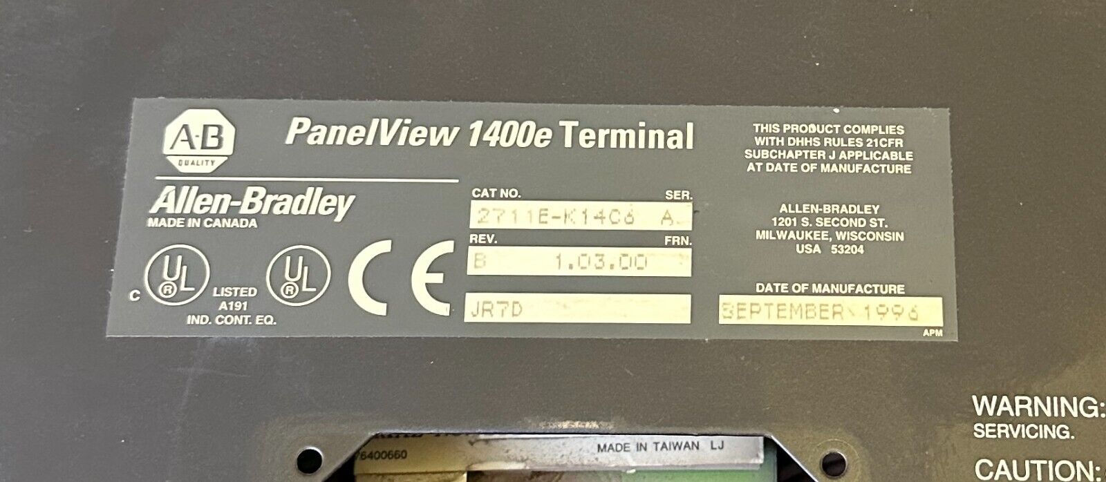 For Parts ALLEN BRADLEY 2711E-K14C6 /A PanelView 1400e TERMINAL KEY 2711EK14C6