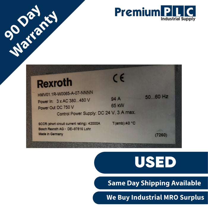 BOSCH REXROTH INDRAMAT HMV01.1R-W0065-A-07-NNNN POWER SUPPLY 65kW R911297426