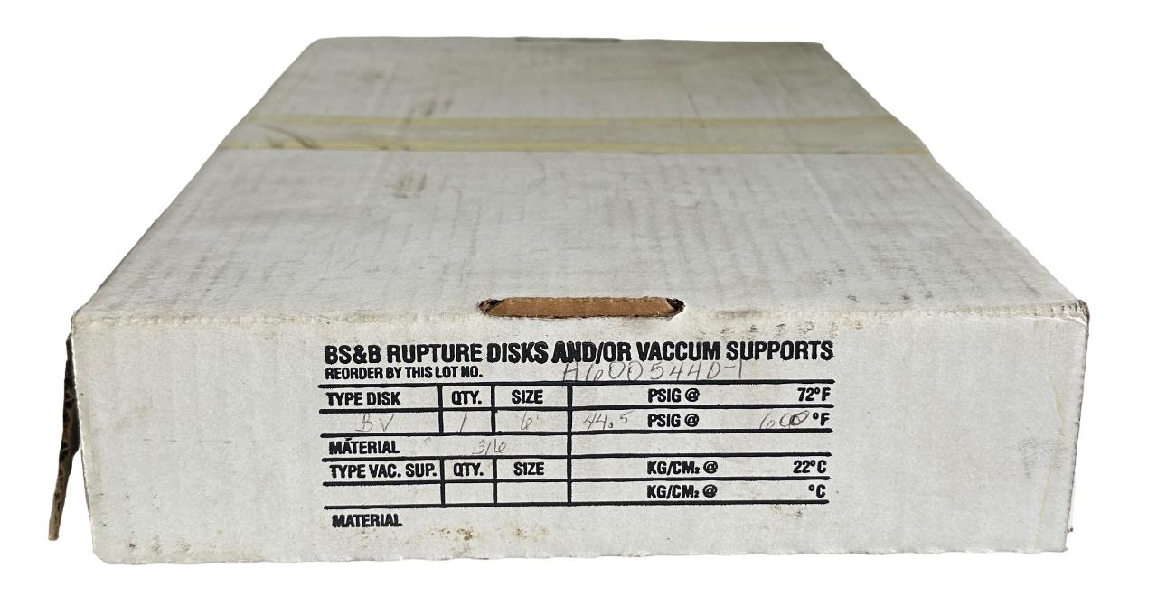 NEW BS&B A6005440-1 /A60054401 TYPE BV 6'' RUPTURE DISK 316SS 44.5PSIG