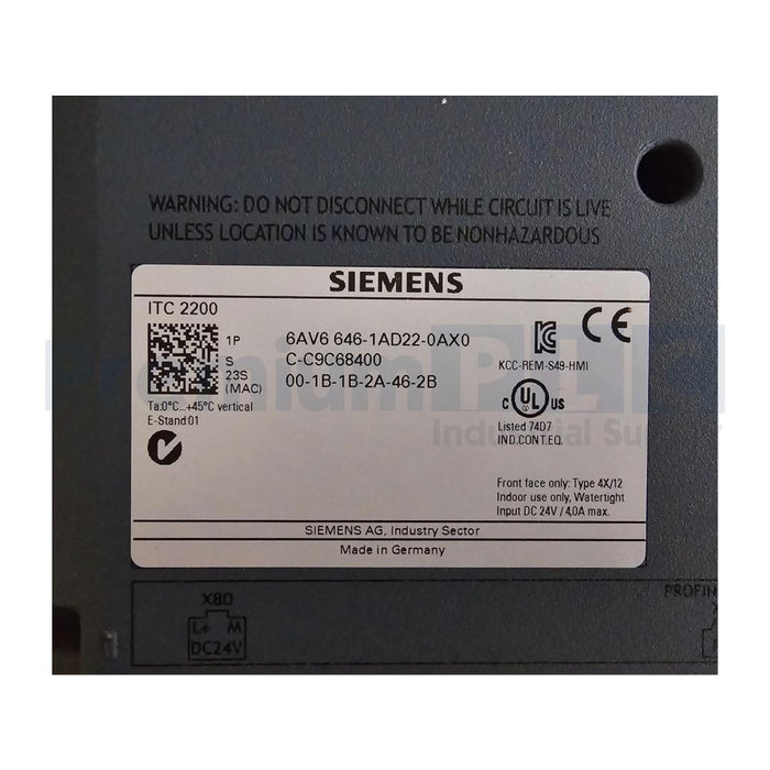 SIEMENS 6AV6 646-1AD22-0AX0 / 6AV6646-1AD22-0AX0 SIMATIC ITC 2200 TOUCH 22''