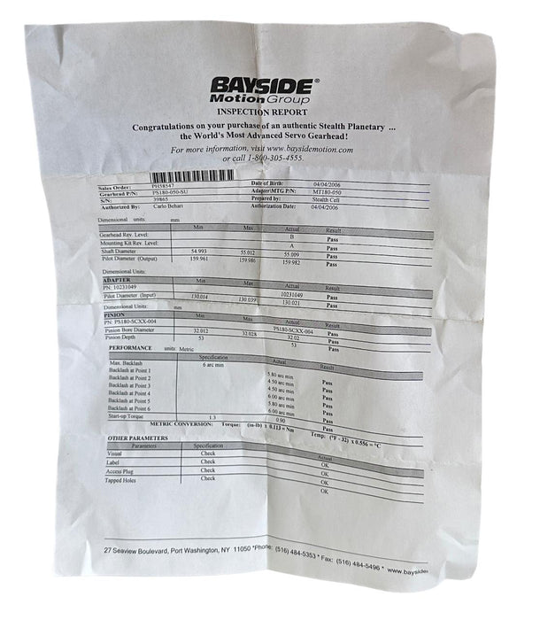 PARKER BAYSIDE PS180-050-SU GEN I STEALTH IN-LINE SERVO GEAR-HEAD 50:1 MT180-050