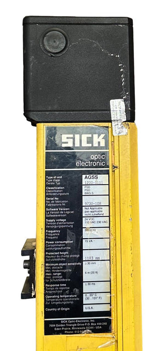 SICK AGSS 1200-1111 / AGSS12001111 SAFETY LIGHT CURTAIN SENDER 24VDC 110/230VAC