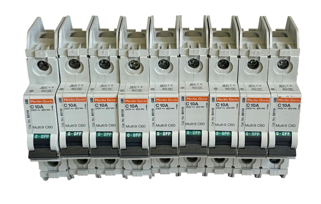 9 MERLIN GERIN 60110 / C10A Multi9 C60 CIRCUIT BREAKERS 240V 1POLE 10A C-CURVE