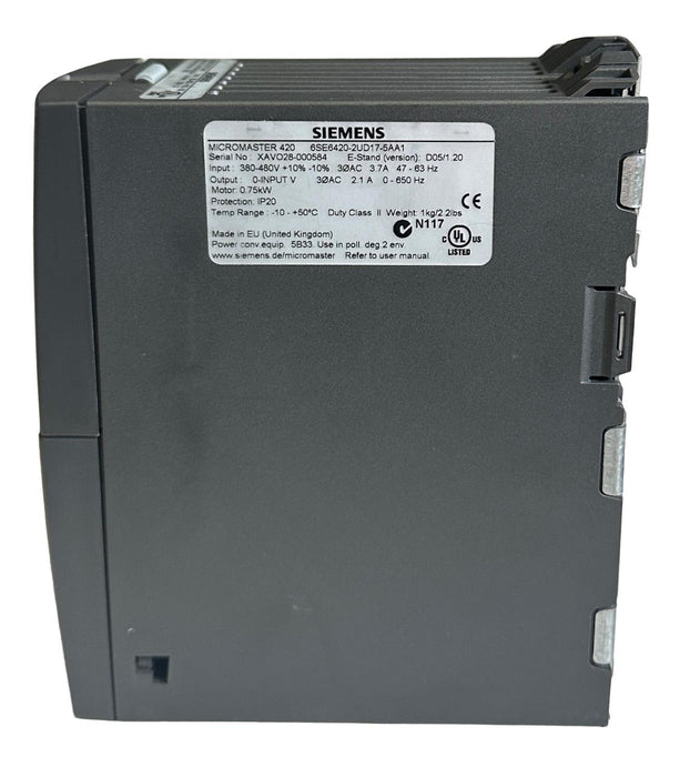 SIEMENS 6SE6420-2UD17-5AA1 / 6SE64202UD175AA1 MICROMASTER 420 0.75kW 480V NSNP