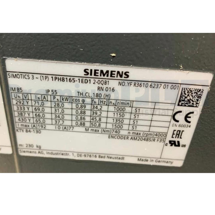 NEW SIEMENS 1PH8165-1ED12-0QB1 SIMOTICS COMPACT ASYNCHRONOUS SERVO MOTOR 37.7 kW