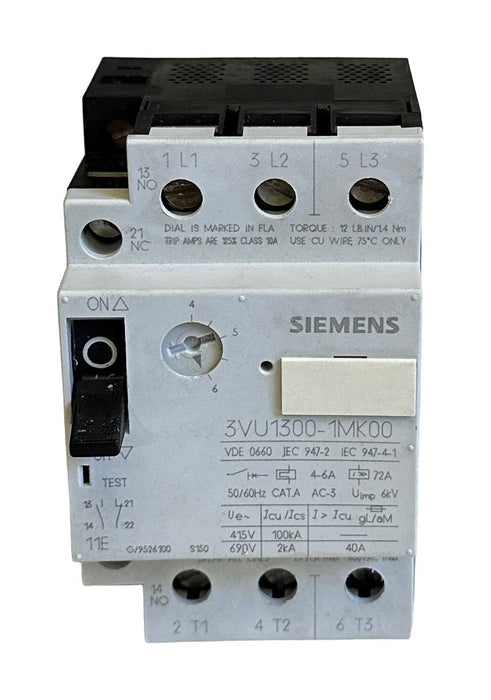 NEW SIEMENS 3VU1300-1MK00 / 3VU13001MK00 SMP MOTOR STARTER 3POLE 600VAC NSNP