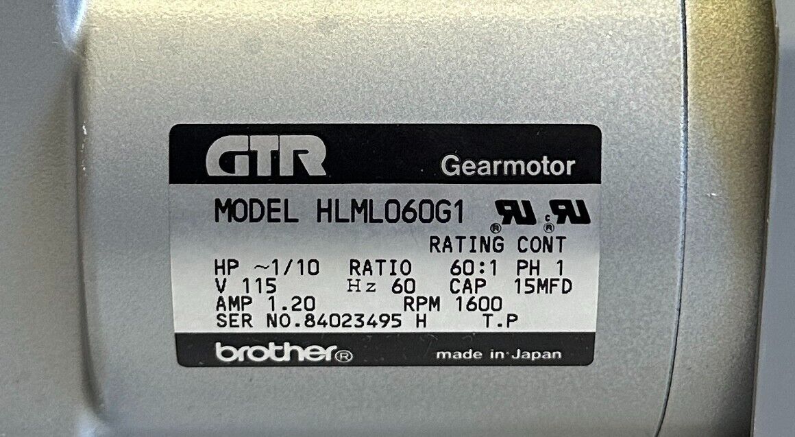 NEW BROTHER HLML060G1 / 564102 / 40007791 GTR GEARMOTOR SILVER 1/10HP 60:1 RATIO