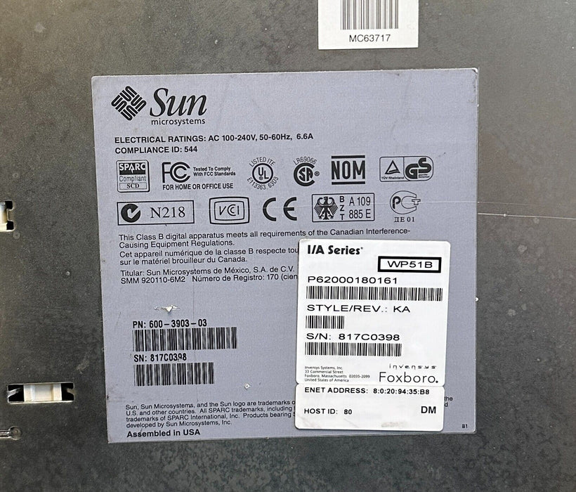NEW FOXBORO P62000180161 / 600-3903-03 I/A SERIES SUN SPARC STATION Rev. KA NSMP
