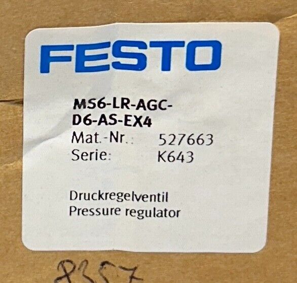 NEW FESTO MS6-LR-AGC-D6-AS-EX4 / 527663 PRESSURE REGULATOR MS-LR SERIES NSMP