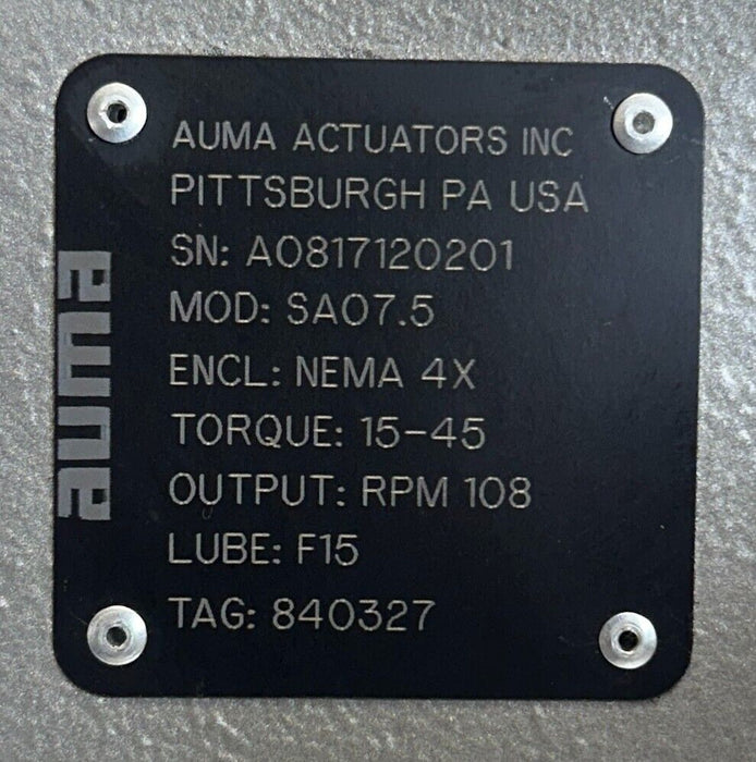 NEW AUMA ACTUATORS SA07.5 / SA075 / AD00 63-2/80 MULTI-TURN ACTUATOR 1HP NSNP