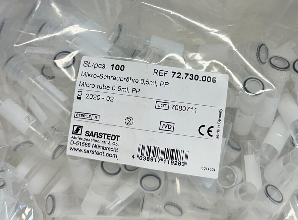 300 NEW SARSTEDT 72.730.006 / 72730006 SCREW-CAP MICRO TUBES 0.5mL SKIRTED NSFS