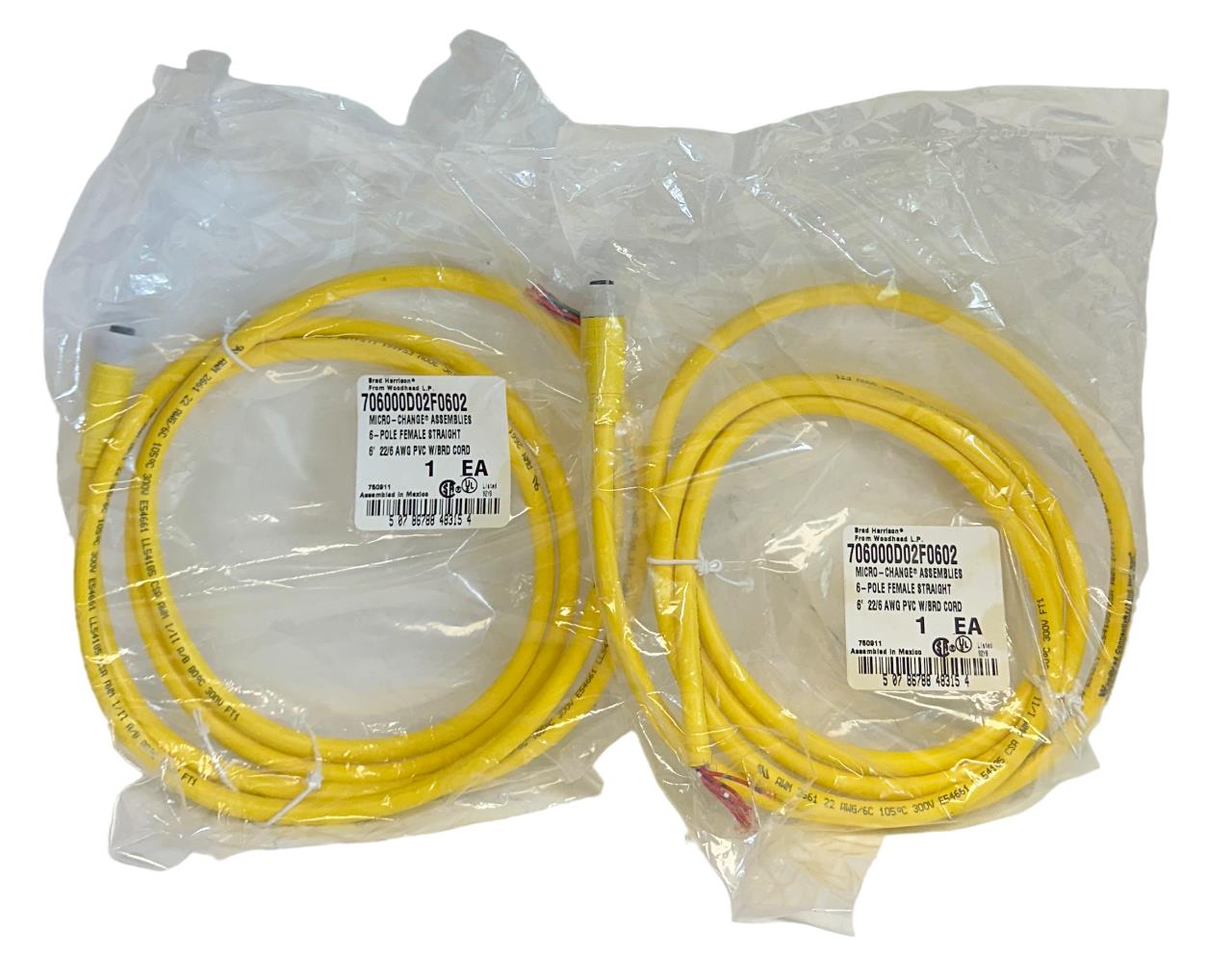 2 NEW WOODHEAD BRAD HARRISON 70600D02F0602 MICRO-CHANGE 6' CORDSET 6P NSMP