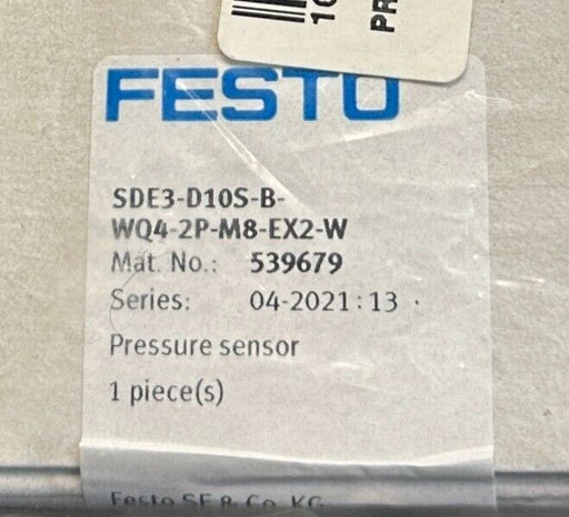 NEW SEALED FESTO SDE3-D10S-B-WQ4-2P-M8-EX2-W / 539679 PRESSURE SENSOR W/ CABLE