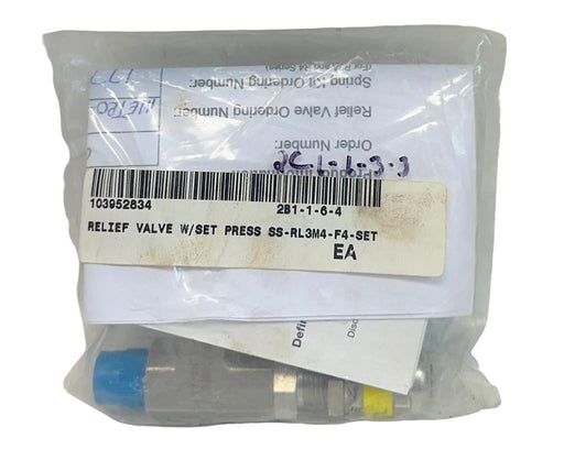 NEW SWAGELOK SS-RL3M4-F4 / SSRL3M4F4 RELIEF VALVE W/ SET 125.9PSIG 316SS NSMP