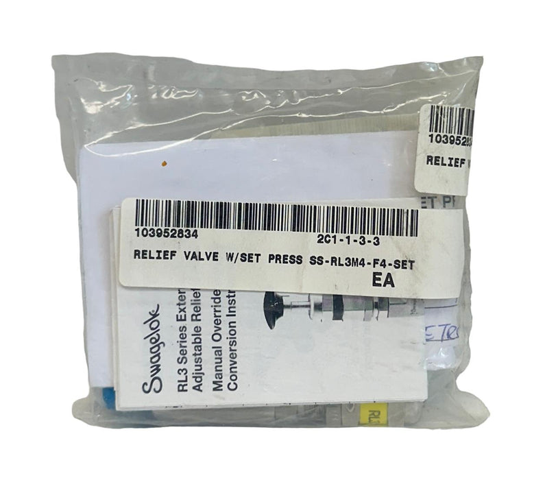 NEW SWAGELOK SS-RL3M4-F4 / SSRL3M4F4 RELIEF VALVE W/ SET 125.2PSIG 316SS NSMP