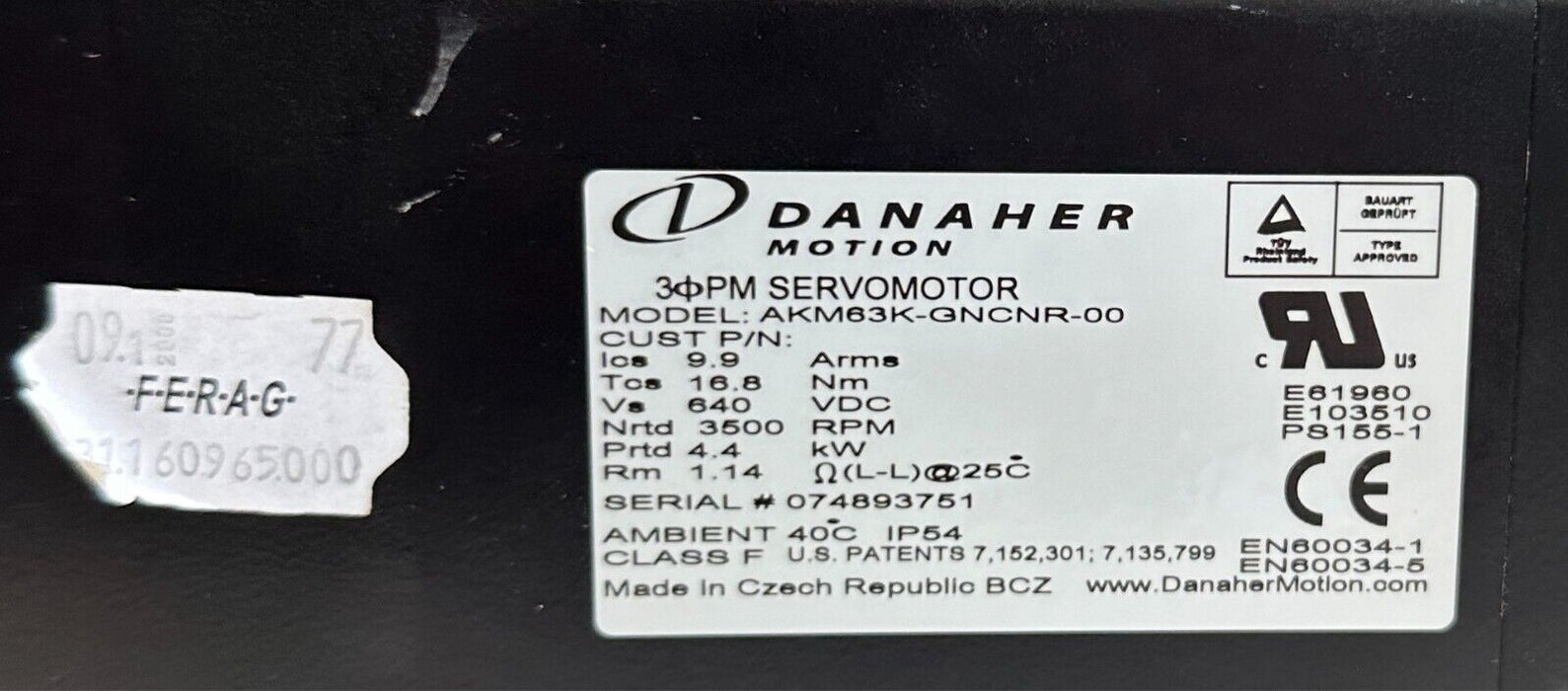 NEW DANAHER AKM63K-GNCNR-00 SERVO MOTOR 4.4kW 16.8Nm W/ PLE 120/115 GEARBOX NSNP