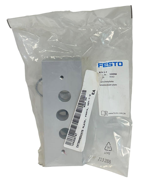 NEW FESTO NZV-1-2 / 164940 PNEUMATIC INTERMEDIATE PLATE ALUMINUM NSFS