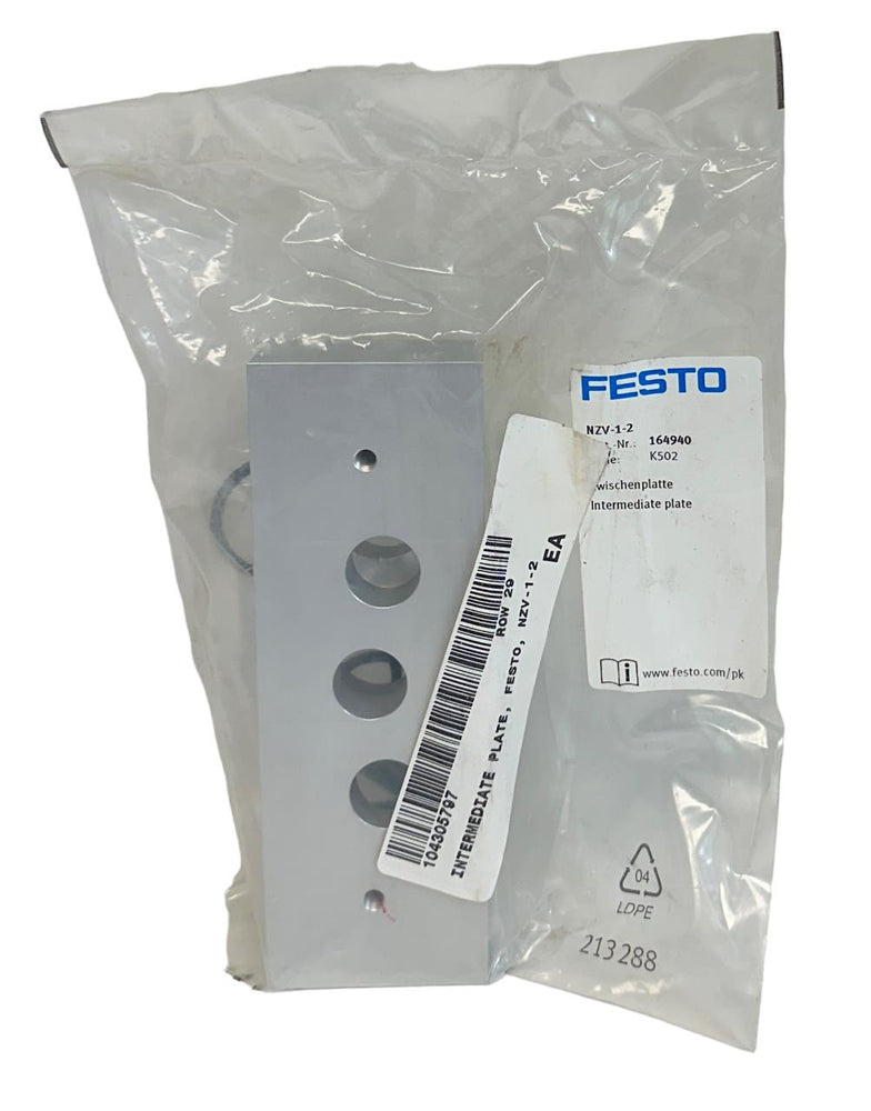 NEW FESTO NZV-1-2 / 164940 PNEUMATIC INTERMEDIATE PLATE ALUMINUM NSFS