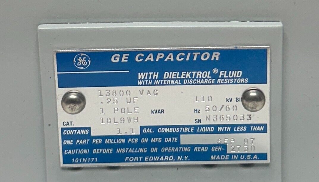 NEW GE 18L9WH / 9L18 PROTECTIVE CAPACITOR FOR AC ROTATING MACHINES 13800VAC NSMP