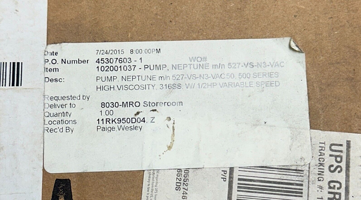 NEPTUNE 547-VS-N3 SERIES 500-VS HYDRAULIC METERING PUMP 29GPH@100PSI NSMP