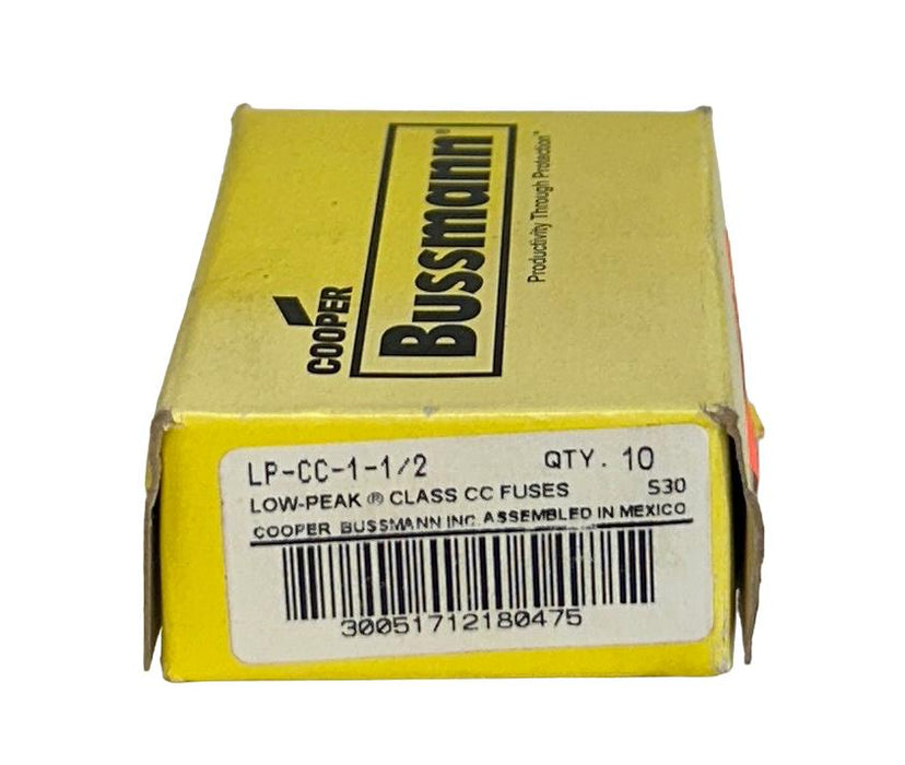 10 COOPER BUSSMANN LP-CC-1-1/2 / LPCC112 LOW PEAK CLASS CC FUSES 1.5A NSMP