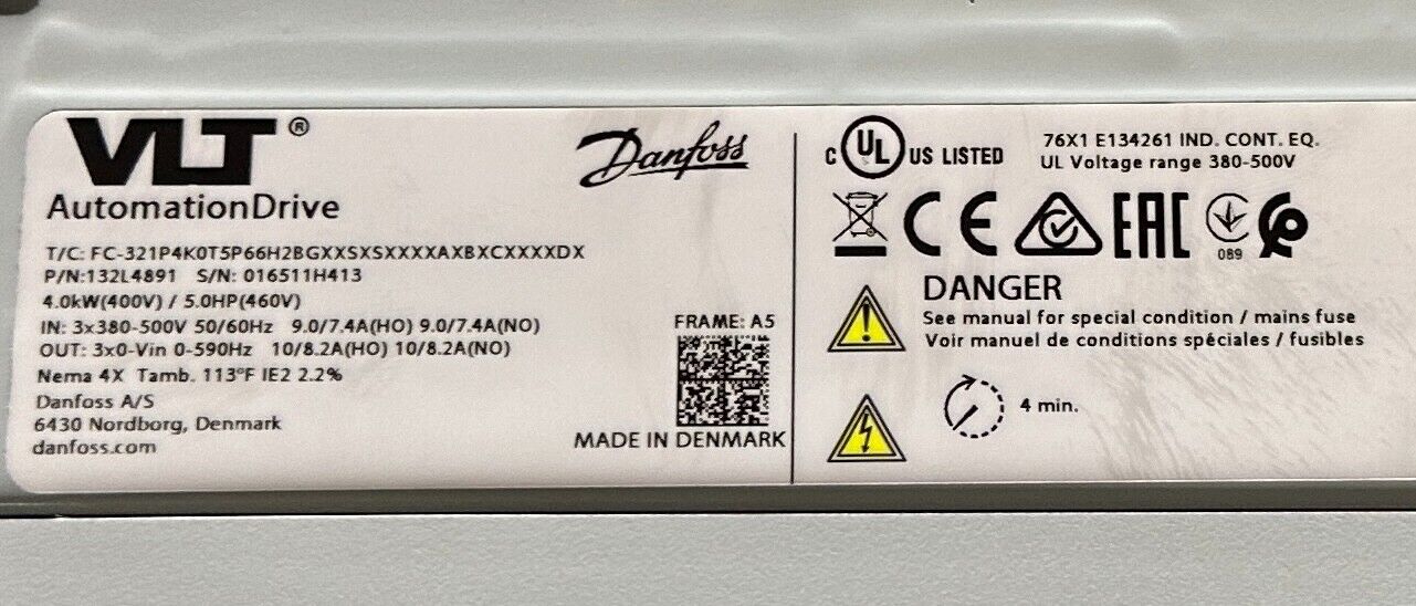 DANFOSS FC-321P4K0T5P66H2BGXXSXSXXXXAXBXCXXXXDX / 132L4891 AutomationDrive NSNP