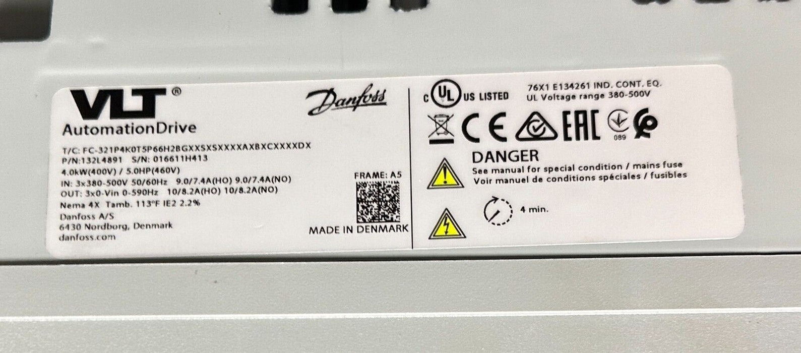 DANFOSS FC-321P4K0T5P66H2BGXXSXSXXXXAXBXCXXXXDX / 132L4891 AutomationDrive NSMP