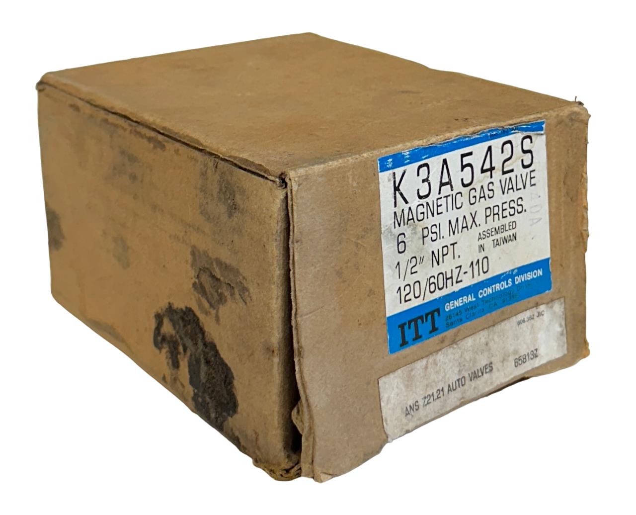 ITT GENERAL CONTROLS K3A542S MAGNETIC GAS VALVE 1/2'' NPT 120/60Hz-110 NSMP