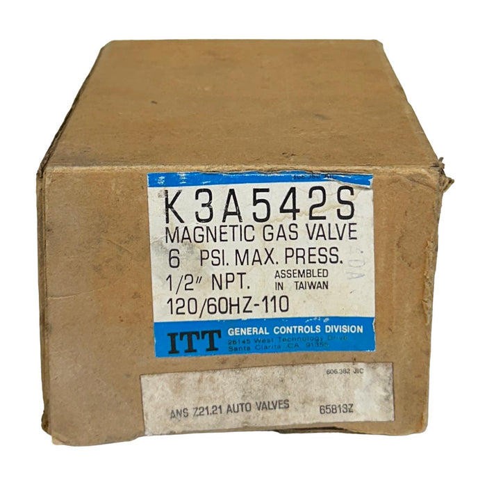 ITT GENERAL CONTROLS K3A542S MAGNETIC GAS VALVE 1/2'' NPT 120/60Hz-110 NSMP