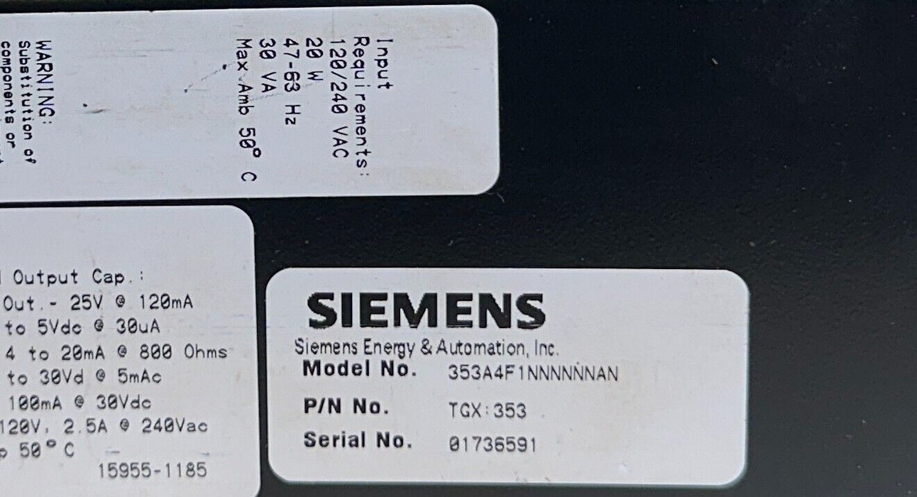 SIEMENS 353A4F1NNNNNNAN / TGX 353 PROCESS AUTOMATION LOOP CONTROLLER 20W USNP