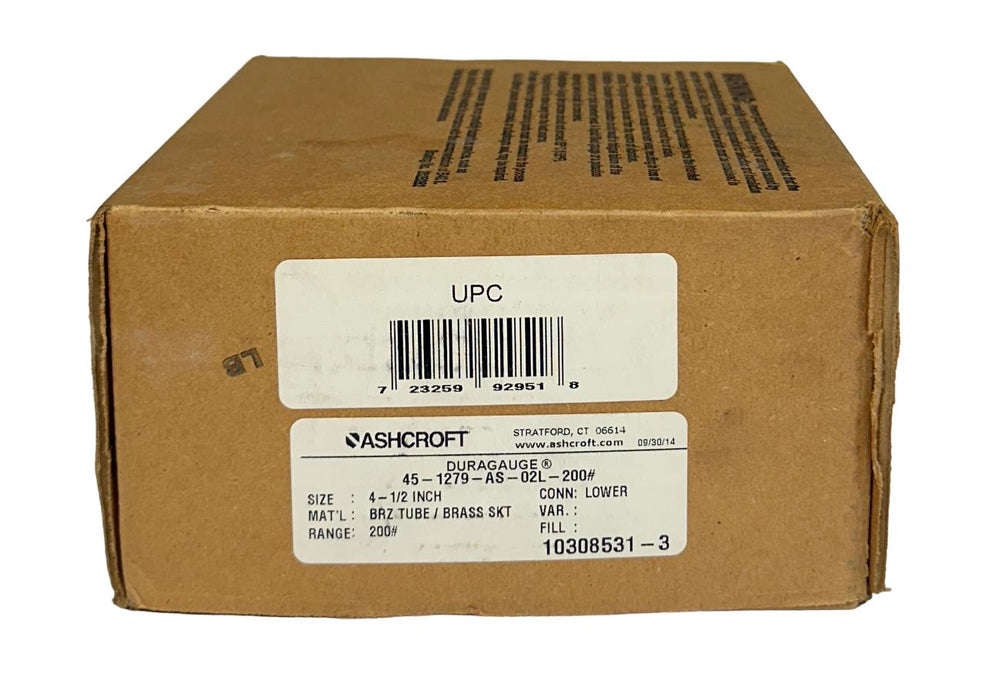 ASHCROFT 45-1279-AS-02L-200# / 451279AS02L200 DURAGAUGE PRESSURE GAUGE NSMP