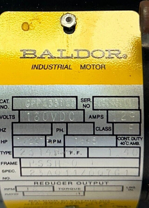 BALDOR GPP233120 / 23A011Z007G1 DC GEAR MOTOR 180VDC 1/22HP 2314P .29A USNP
