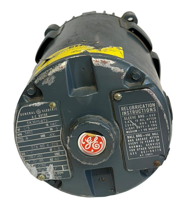 GENERAL ELECTRIC 5K36FG873 AC MOTOR 1/3HP 3450RPM 3PH 230/460V 60Hz USNP