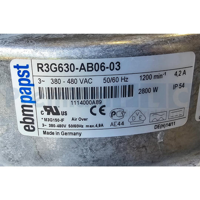 EBM-PAPST / SIEMENS R3G630-AB06-03 EC CENTRIFUGAL FAN 480VAC 6SR0900-0GM00-0AA0